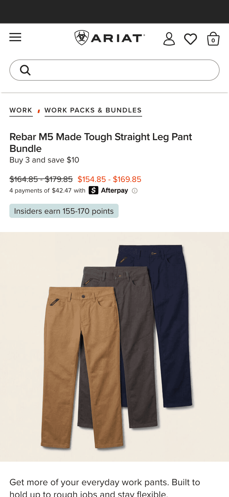 Ariat three-pant bundle mobile product page
