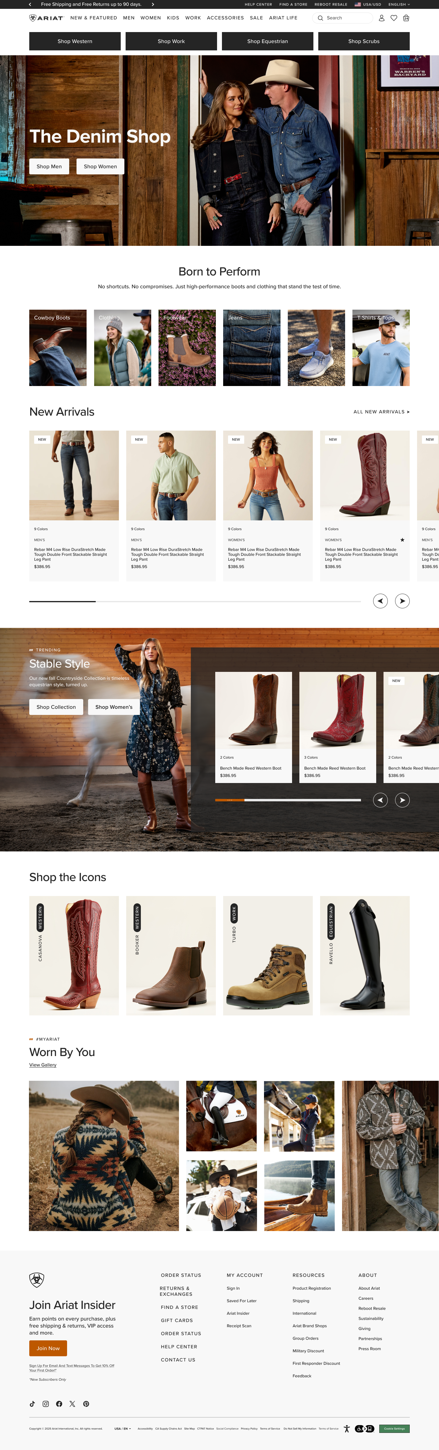 Full revised Ariat homepage showing the shorter page structure