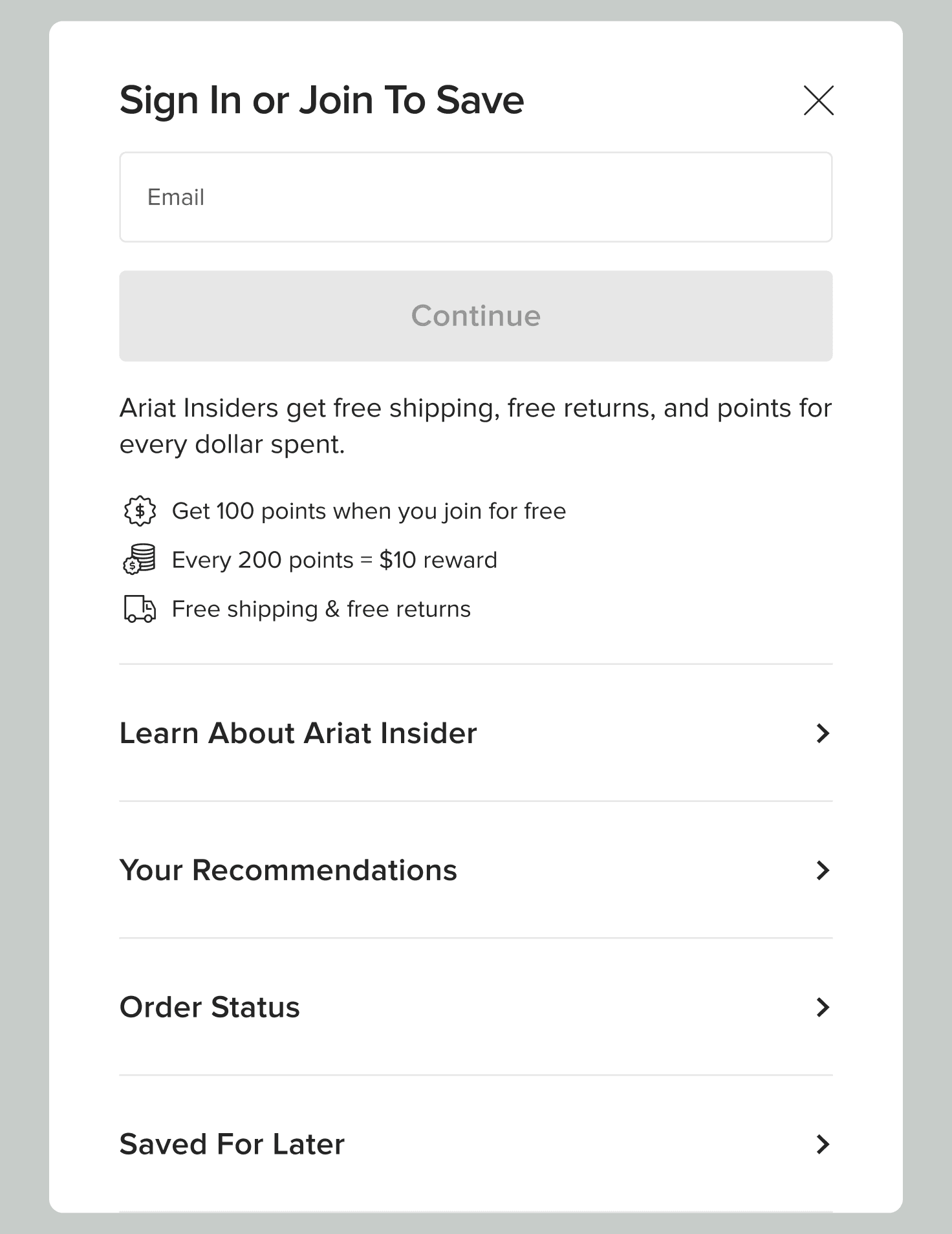 Before redesign: saving an item required the shopper to sign in or create an account