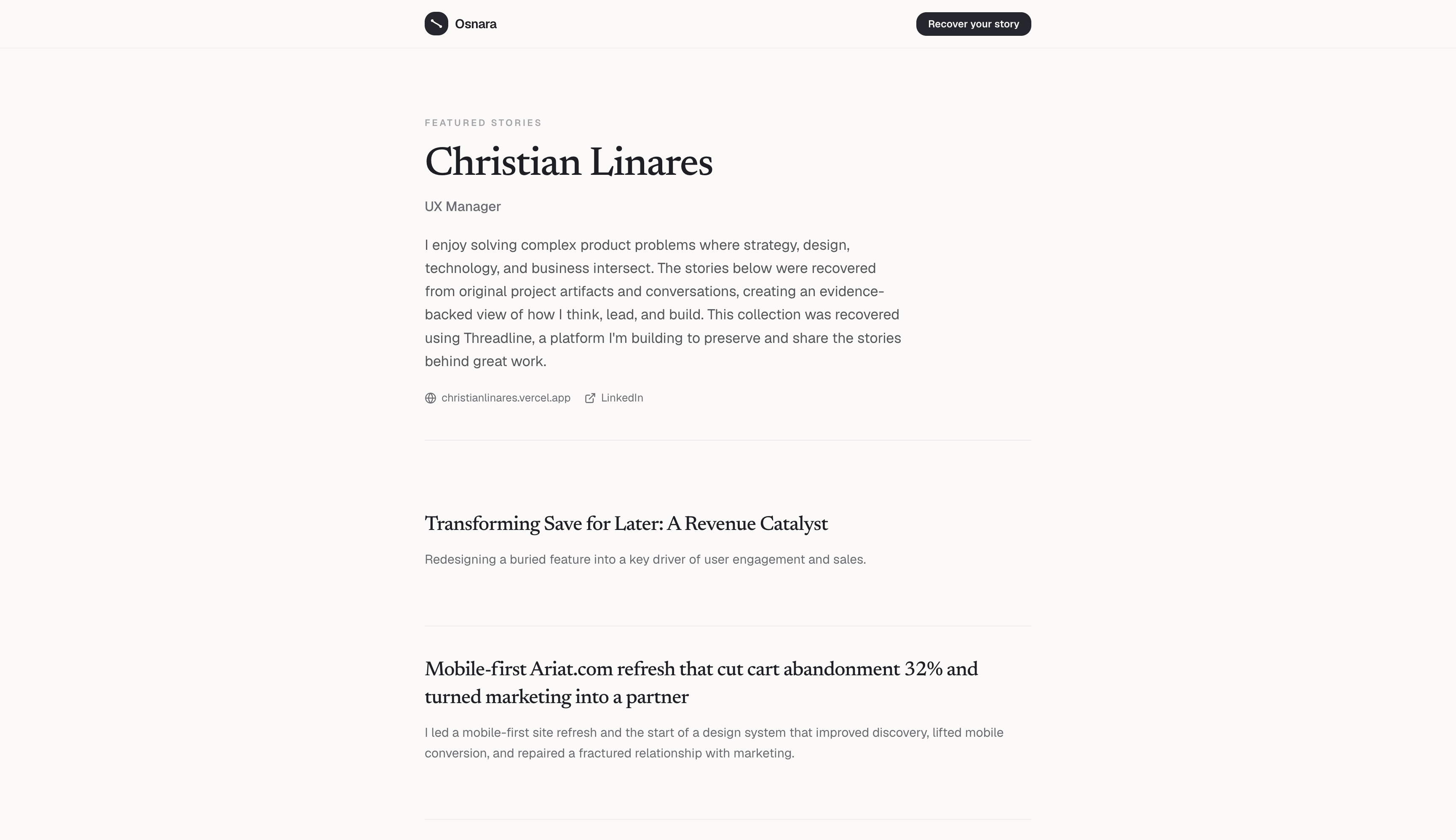 Public portfolio generated with Osnara